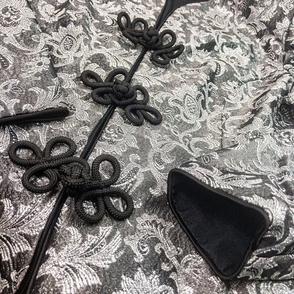 Silver Floral Mandarin Evening Jacket Chinese Frog Knot Front Closure Sz PS - Picture 6 of 11